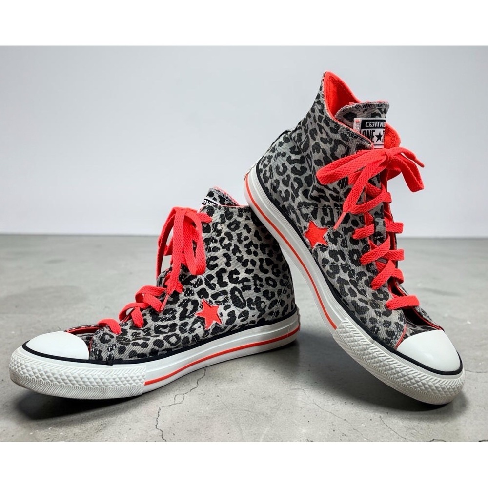 Converse One Star High Top Sneakers Womens 8 Gray Leopard Neon Orange